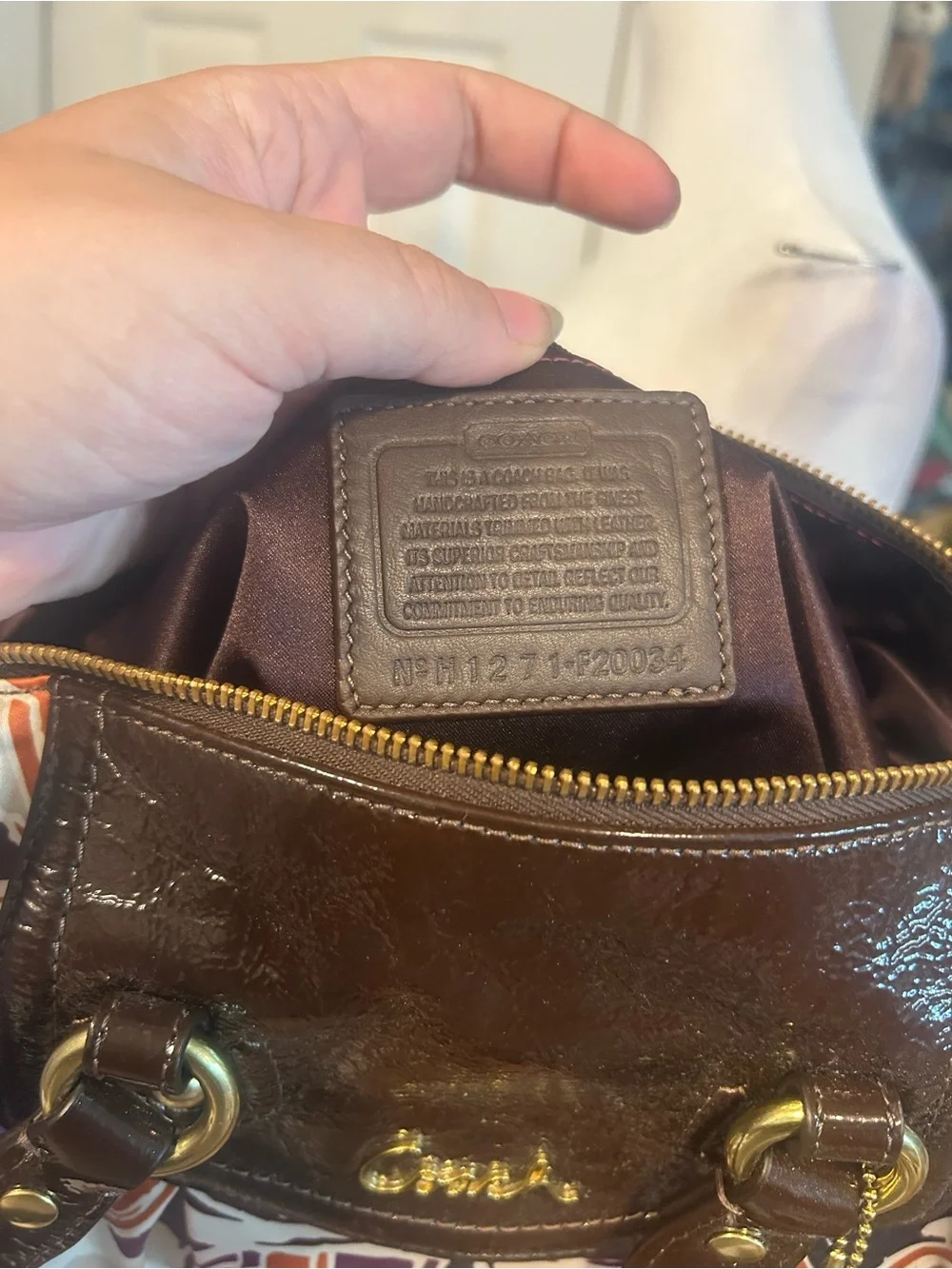 Coach Ashley Multicolor Scarf Print Satchel Shoulder Bag with Brown Leather Trim